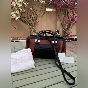 Chloe Allison Tote / Handbag in Black & Rusty Garnet Leather w Gold Hardware
